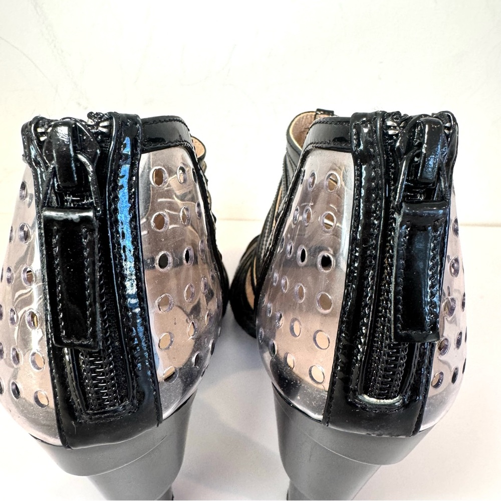 Chanel Black Patent Leather & Clear PVC Cage Block Heel Pumps W CC Logo, Sz 38 - Picture 10 of 13